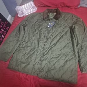Polo by Ralph Lauren Green Reversable Quilted Jacket with Brown Collar